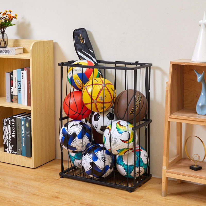 Wall & Floor Ball Rack Organizer for Sports Balls - Holds Up to 8 Large Balls