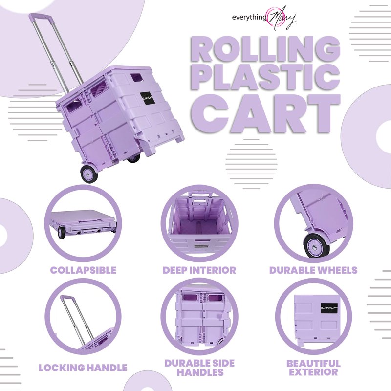 Collapsible Plastic Storage Cart for Crafts & Supplies - Purple