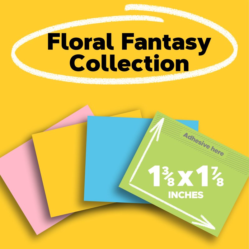 Post-it Floral Fantasy Sticky Notes Set 1 3/8 x 1 7/8 Inches 12 Pads