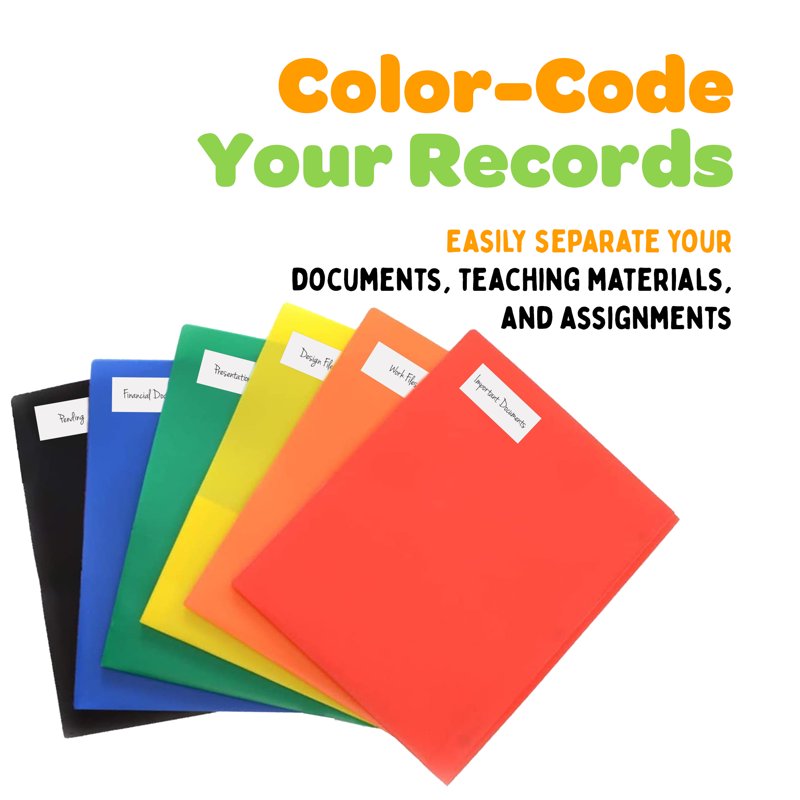 Multicolor Plastic Folder Set with 3 Prong Fasteners - 6 Pack for Office & School