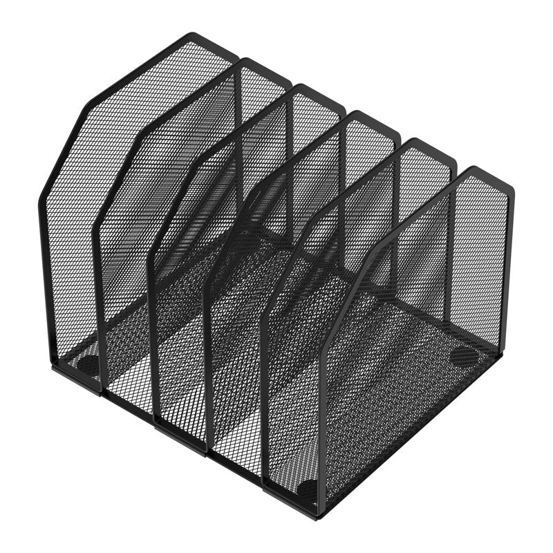 Adjustable Metal Mesh Desktop File Organizer with 5 Compartments - Office & Classroom Storage