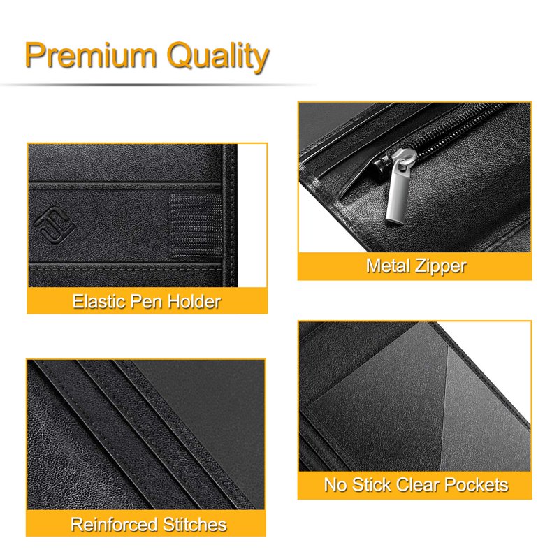 Server Book Organizer with Zipper Pocket and Pen Holder - Restaurant Guest Check Presenter, Leather Look