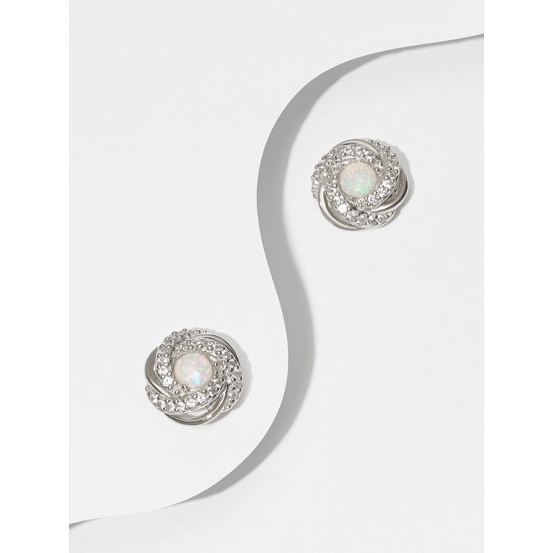 Sterling Silver Love Knot Stud Earrings with Birthstone for Women