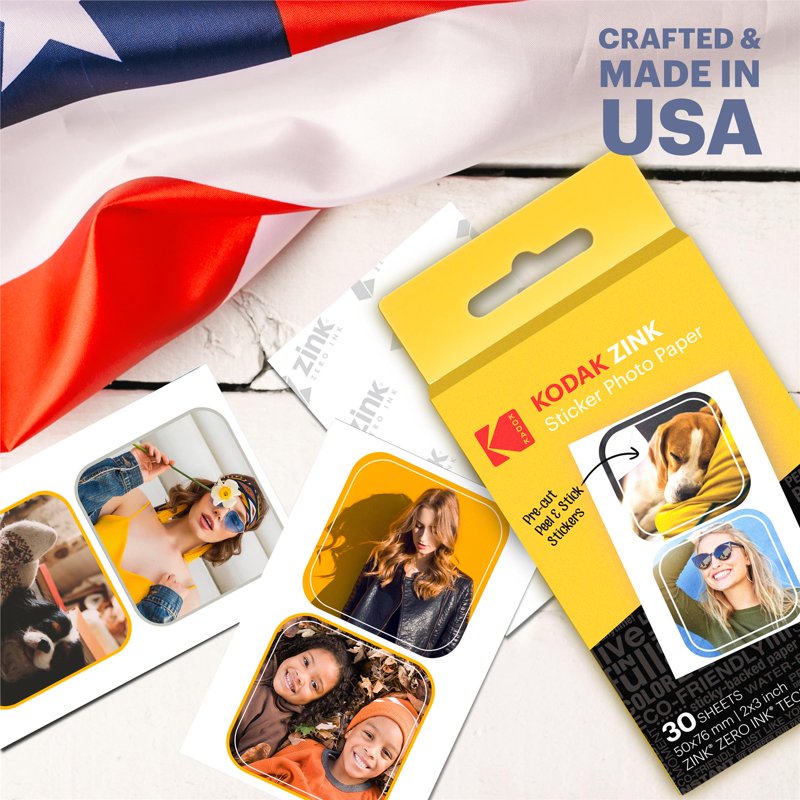 Premium Zink Acid-Free Glossy Photo Paper with Pre-Cut Stickers, 2x3 Inches, 30 Sheets