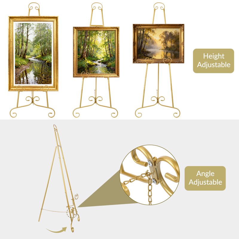 Gold Easel Stand for Wedding Signs and Artwork - Adjustable Floor Display