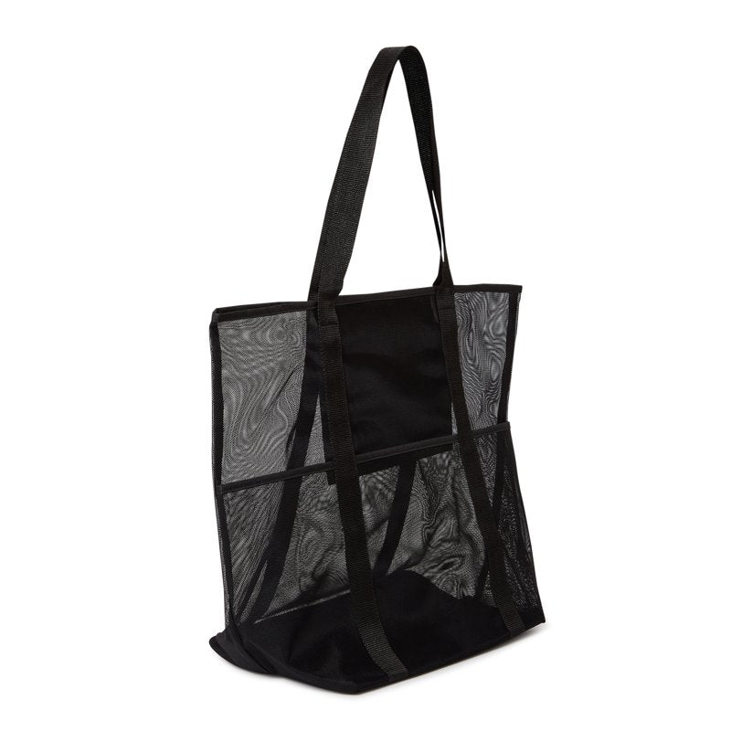 Mesh Beach Tote Bag 2-Pack for Women, Large Summer Style, Black