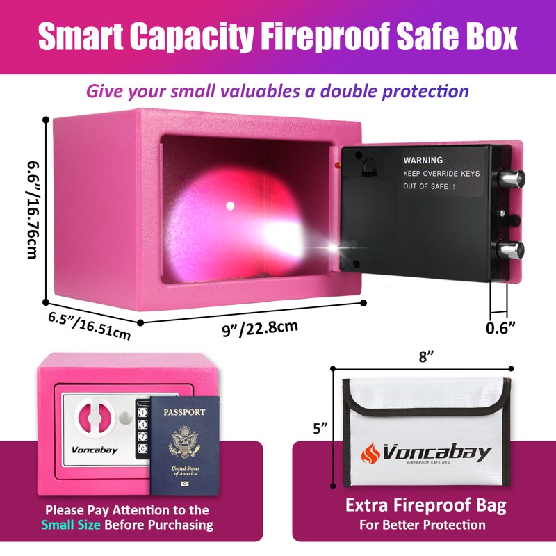 Small Fireproof & Waterproof Money Safe Box with Sensor Light and Digital Keypad