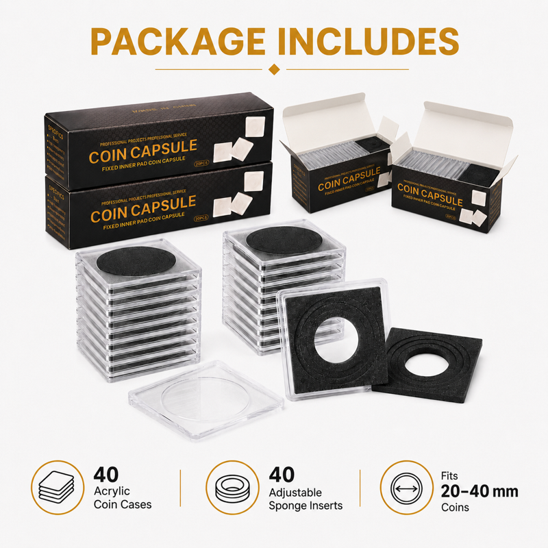 Coin Storage Cases with Foam Inserts - Fits 20-40mm Coins, 40 Pack