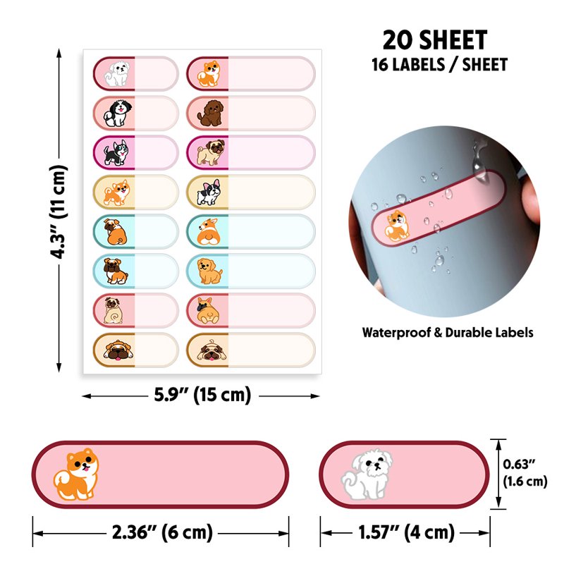 Waterproof Food & Bottle Labels Set for Food Containers, Baby & Pet Use