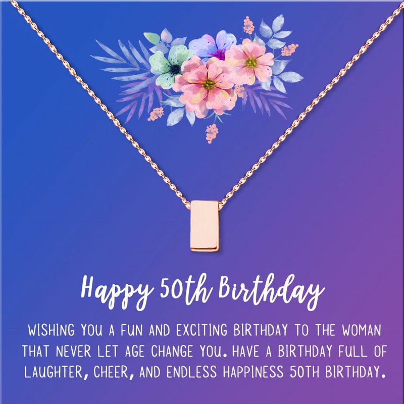 Happy 50th Birthday Necklace Gift for Her Stainless Steel Jewelry with Card