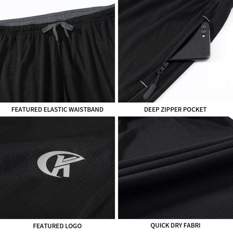 Men's Athletic Mesh Running Pants with Pockets - Open Bottom Fitness Sweatpants