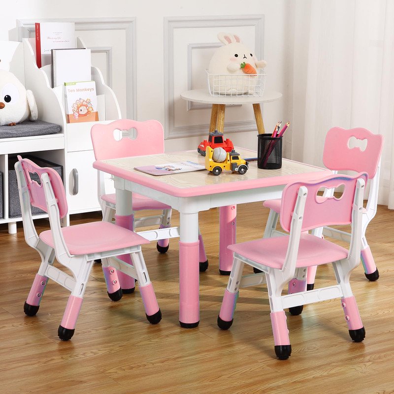 Kids Adjustable Activity Table and Chair Set with Graffiti Desktop for Ages 2-10