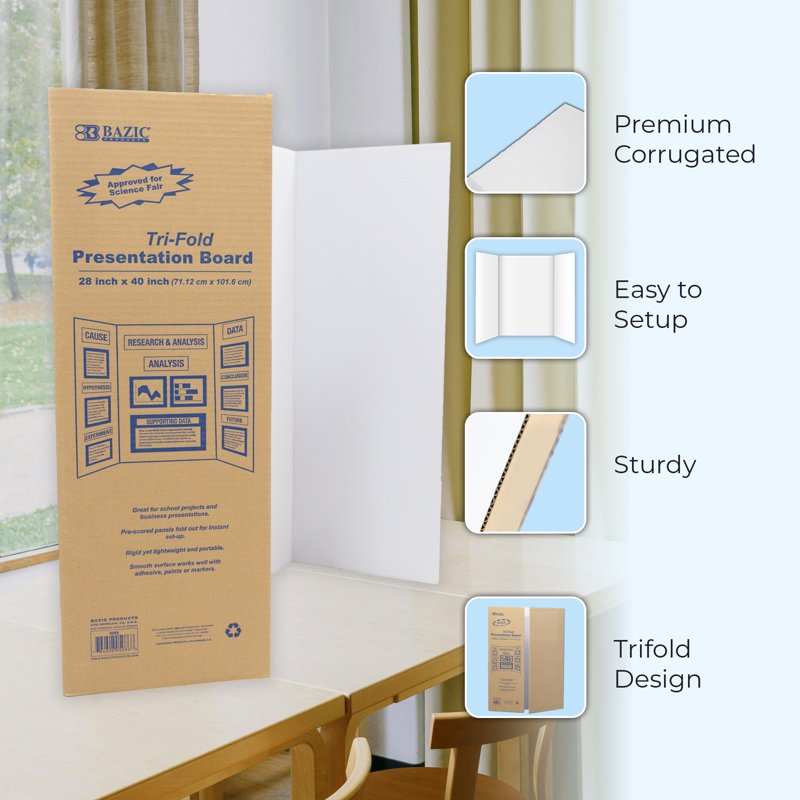 White Tri-Fold Presentation Board 28x40 Inches - 30 Pack