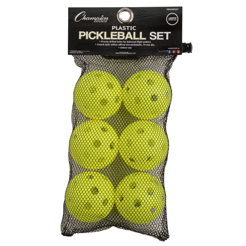 Official-Size Pickleball Balls Set - 6 Pack, Bright Yellow for Indoor Courts