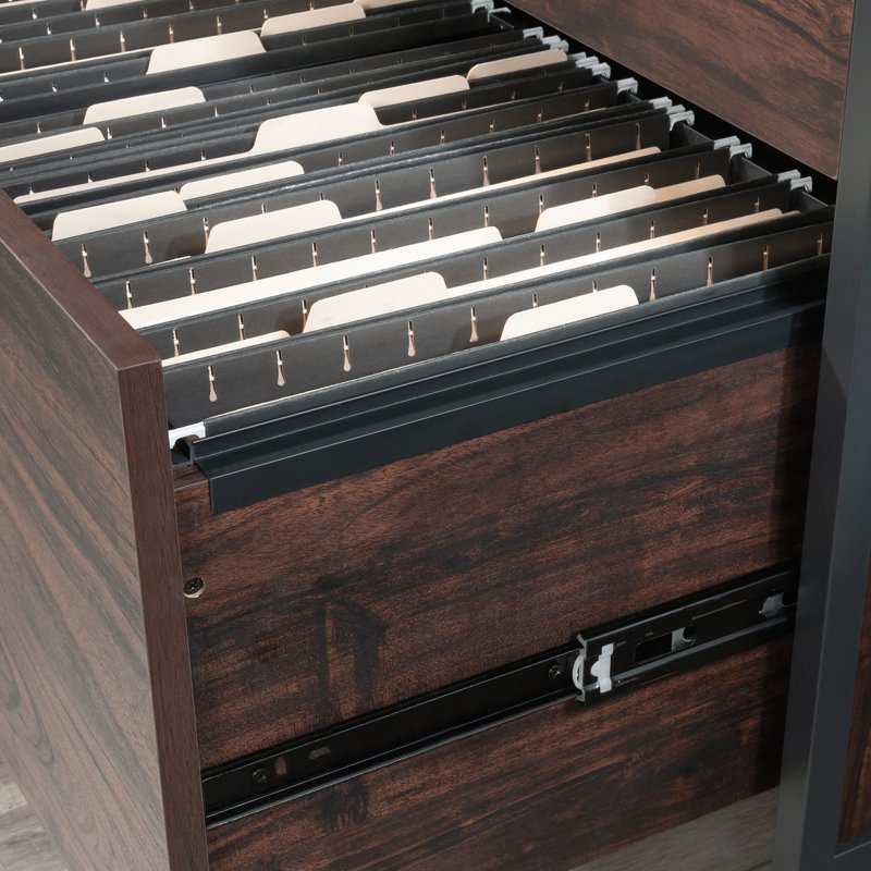 Lateral File Cabinet with 2 Drawers - Engineered Wood & Metal, Rich Walnut Finish
