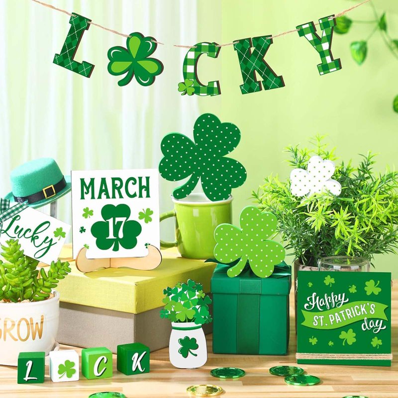 St. Patrick's Day Wooden Tiered Tray Decor - Irish Holiday Tabletop Ornament