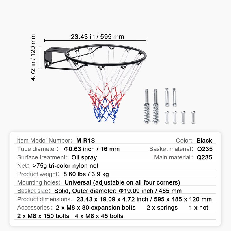 18-Inch Indoor Outdoor Wall or Door Mount Basketball Rim with Net and Twin Spring
