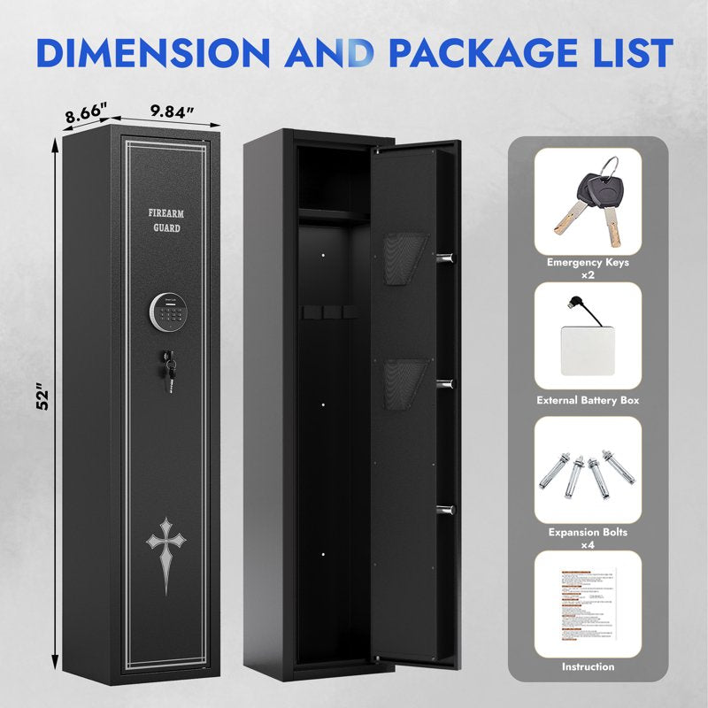 2-3 Gun Safe with Pistol Pockets, Digital Lock & Adjustable Shelves