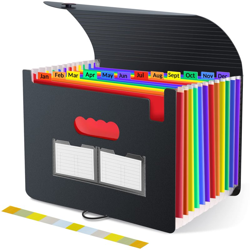 12-Pocket Expanding File Folder - Office Document Organizer, A4 & Letter Size