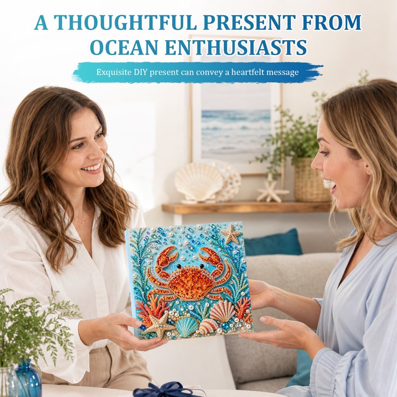 Crab Pearl Diamond Art Kit - 3D Ocean Scene, Framed 7.87x7.87 in (Variation: Crab)