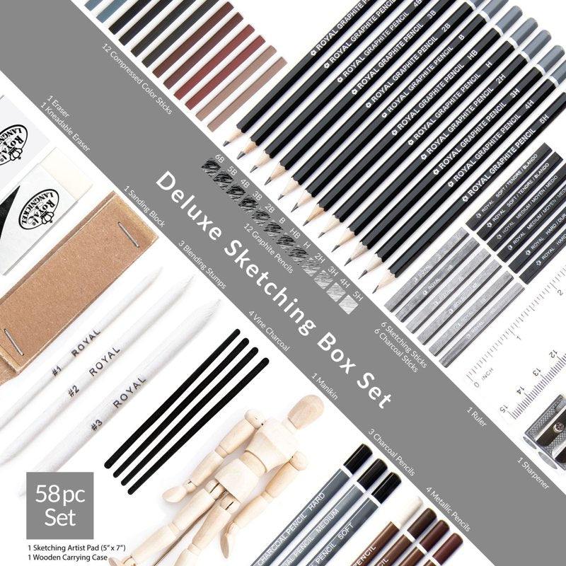 58-Piece Sketching Travel Art Set with Pencils Charcoal and Case