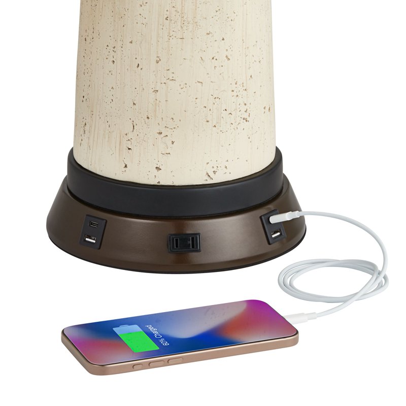 Modern Table Lamp with USB Charging Station - Bronze Finish, 24.5"
