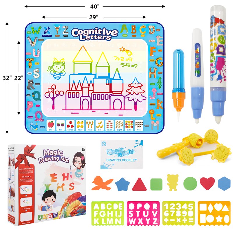 Large Water Drawing Mat for Kids 40x32 Inch Reusable Art & Learning Toy