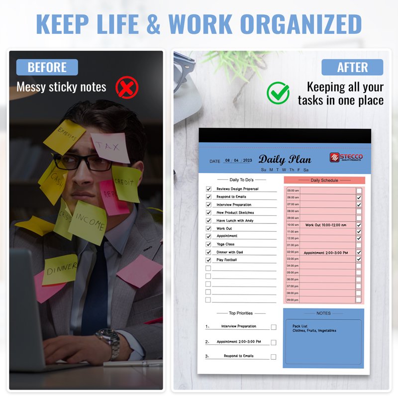 Undated Daily To-Do List Planner Notepad - Portable Work Organizer