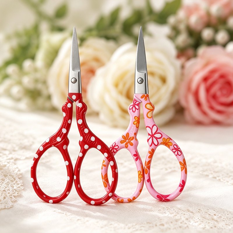 2PCS Sewing Embroidery Scissors - Stainless Steel Craft & Paper Cutting (Red+Pink)