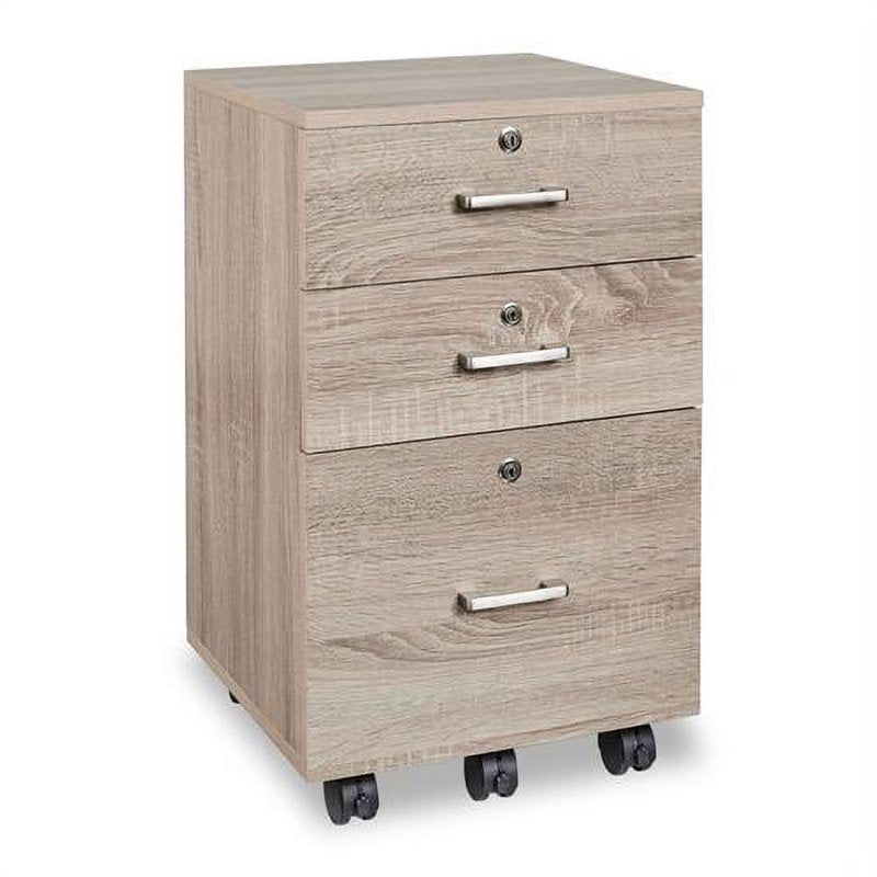 3-Drawer Mobile Wooden File Cabinet with Lock for Home Office or Business