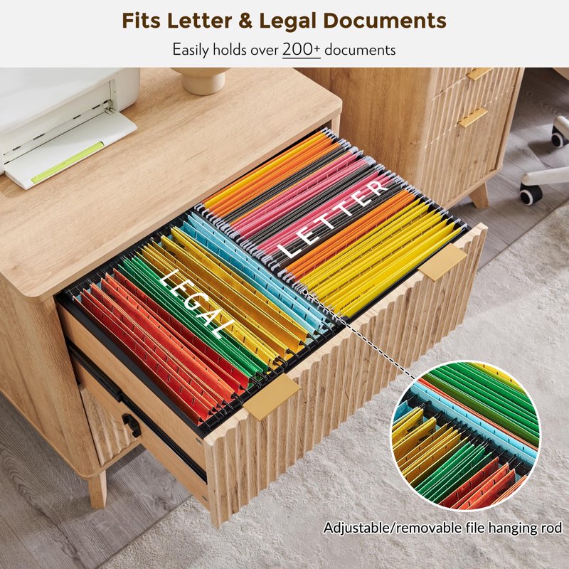 Modern 31.8-Inch File Cabinet with 2 Deep Drawers and Adjustable Hanging Rods for Office and Home