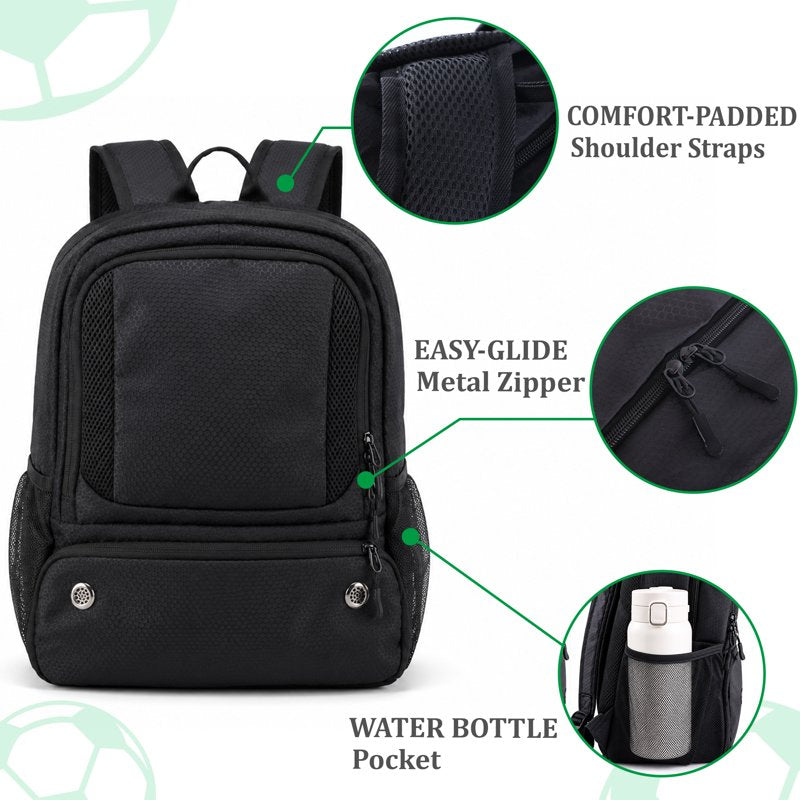 Soccer Bag with Ball Holder & Shoe Compartment Water-Resistant Sports Backpack