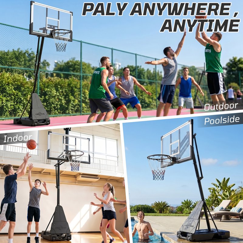 Portable Adjustable Basketball Hoop with 44-Inch Backboard for Outdoor & Indoor Play