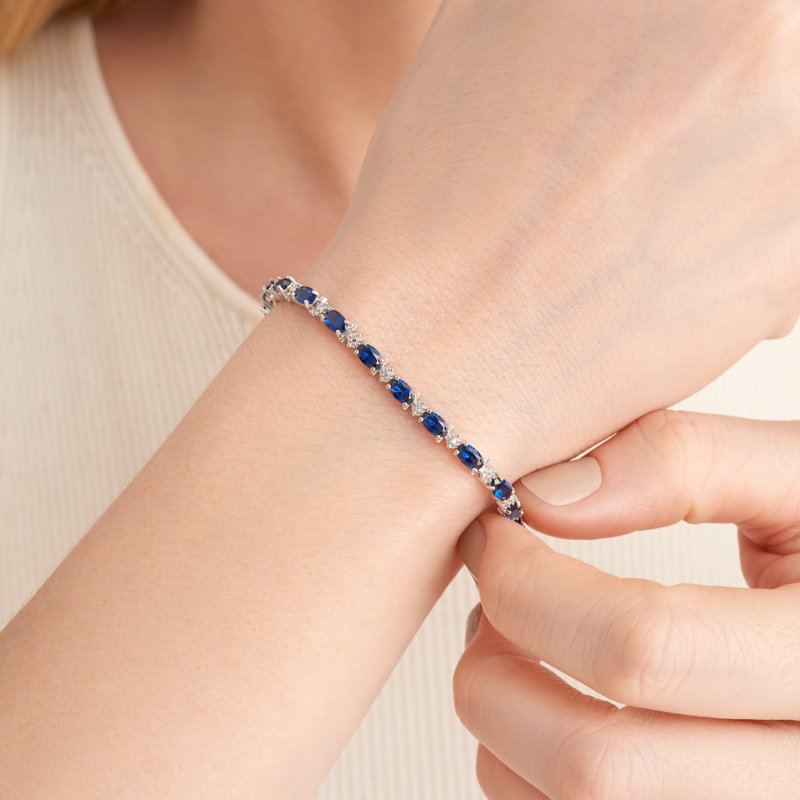 Sterling Silver Birthstone Tennis Bracelet with Diamond Accents for Women