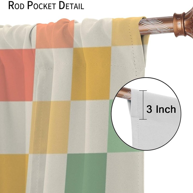 Colorful Checkered Gradient Window Curtains - Thermal Insulated 2 Panel Set, 42x54 Inches