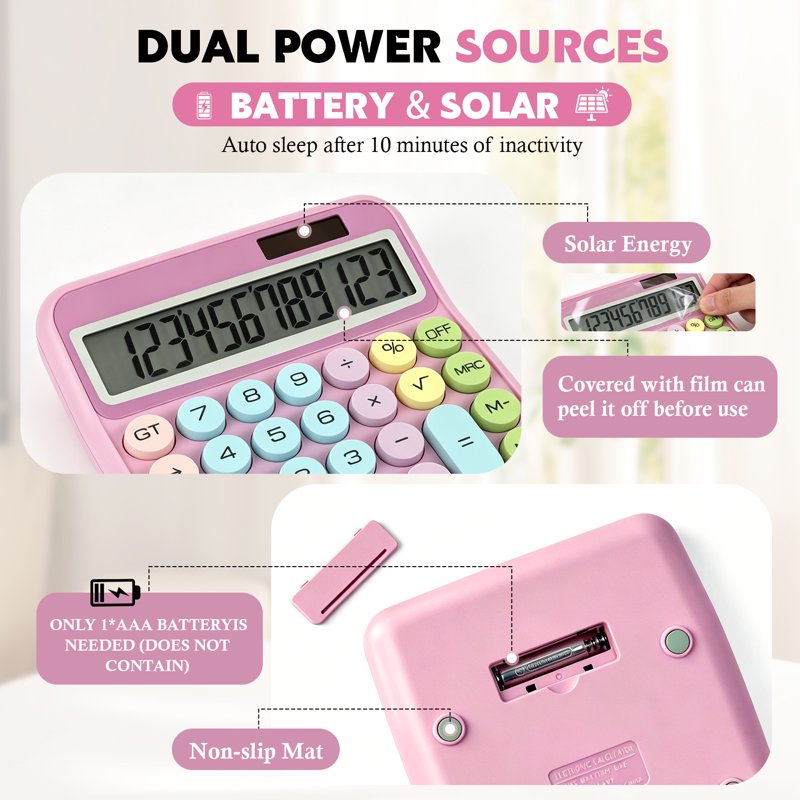 Mechanical Switch Calculator with Big Buttons - Pink Kids Desktop Calculator for School & Office