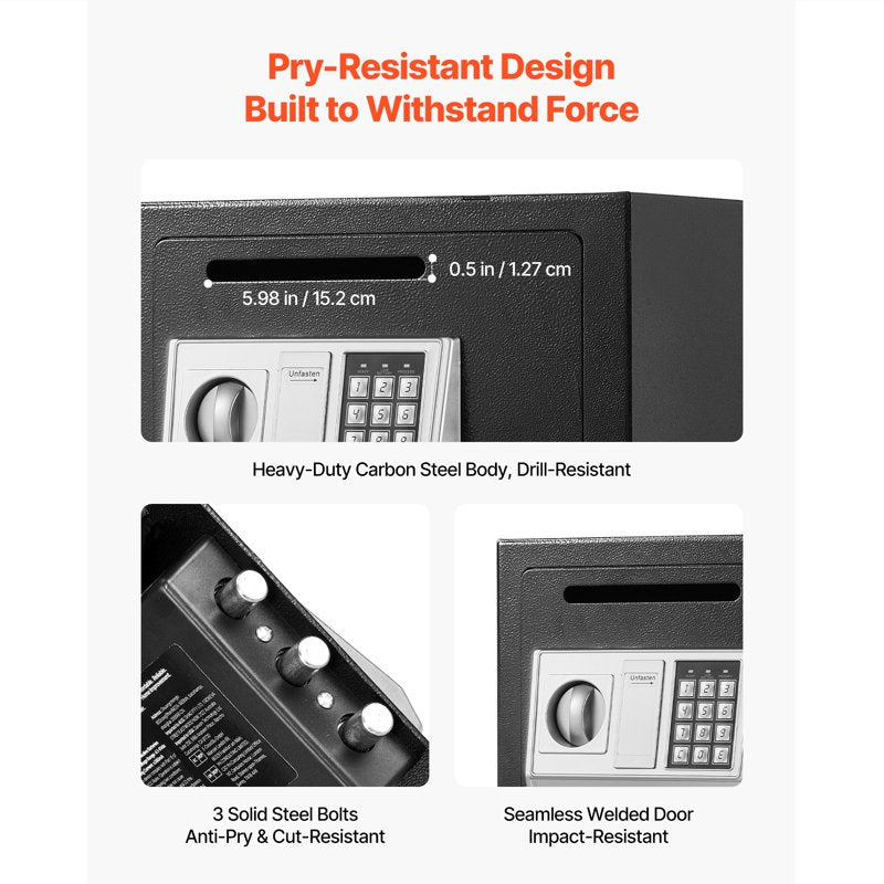 Digital Drop Slot Safe Box with Alarm, Durable Carbon Steel Security Deposit Container