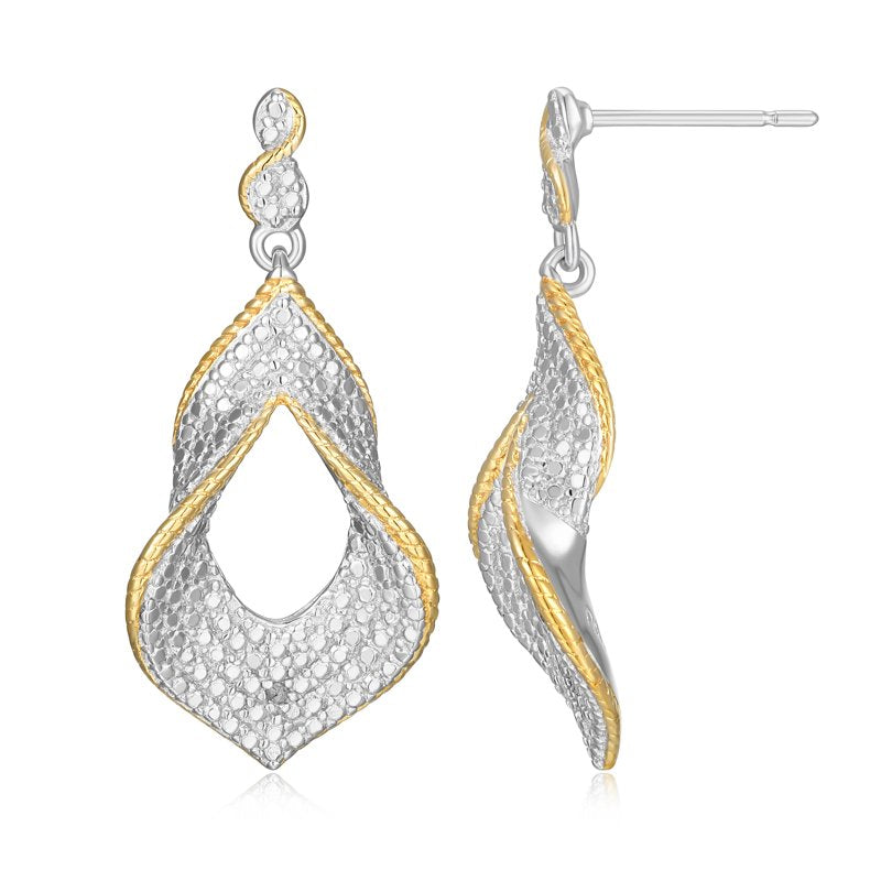 Forever Facets Diamond Accent Drop Earrings in Two-Tone Rhodium and Gold
