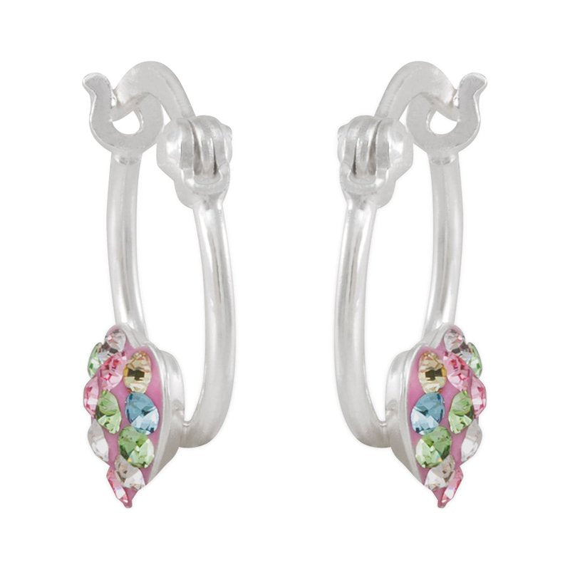 Girl’s Sterling Silver Crystal Heart Hoop Earrings - Kids Jewelry Gift
