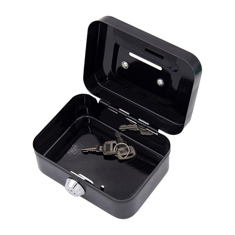 Mini Steel Lockable Cash Box with Key for Storage and Piggy Bank - Black