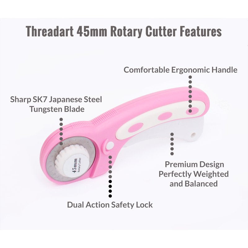 Rotary Cutter Set with 45mm Blade, Self-Healing Cutting Mat & Quilting Ruler