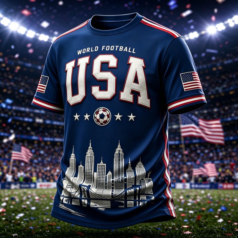 USA Soccer Jersey 2026 - Navy, L - Men's Short Sleeve Crewneck Football Shirt