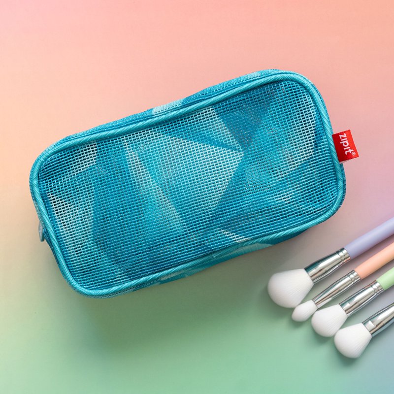 Double Compartment Mesh Pencil Case - Transparent Stationery Organizer for School & Makeup