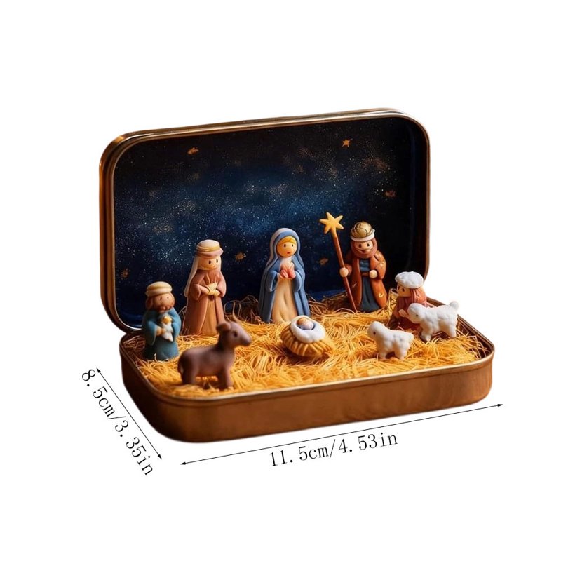 Mini Nativity Set in Decorative Tin Box - Portable Religious Figurines for Travel & Home