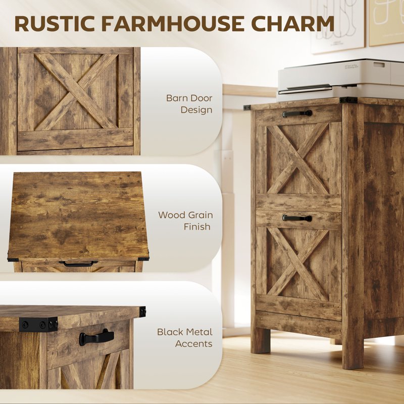 Rustic Farmhouse 2-Drawer File Cabinet with Barn Doors - A4/Letter Storage