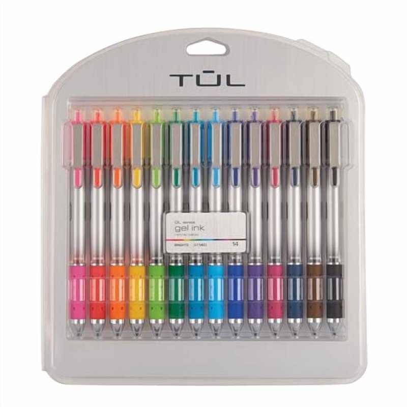 Gel Pens Set - Retractable Medium Point 0.7mm Silver Barrel Assorted Ink Colors - Pack of 14