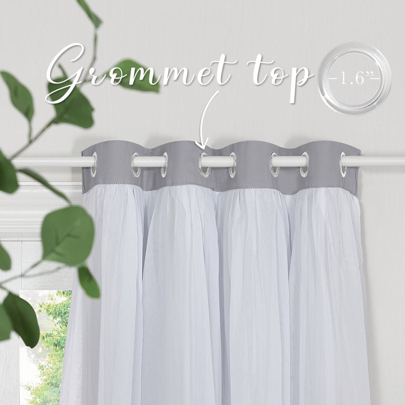 Double Layer Blackout Curtains for Bedroom with Sheer Layer - Thermal Insulation Drapes Set of 2