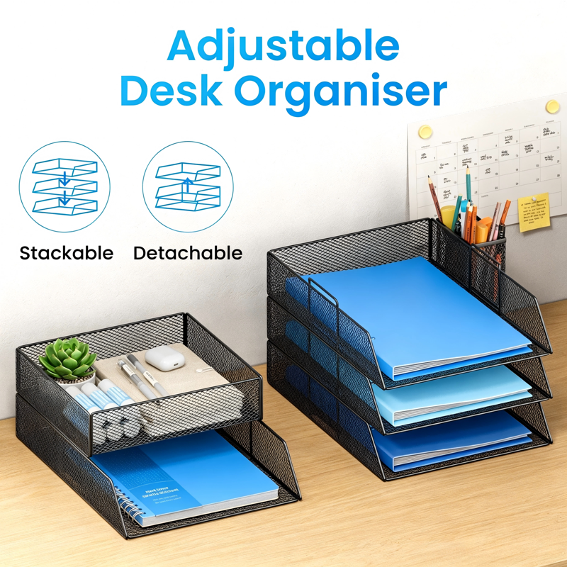 5-Tier Mesh Desk Organizer with Pen Holder - Office Document and Mail Sorter
