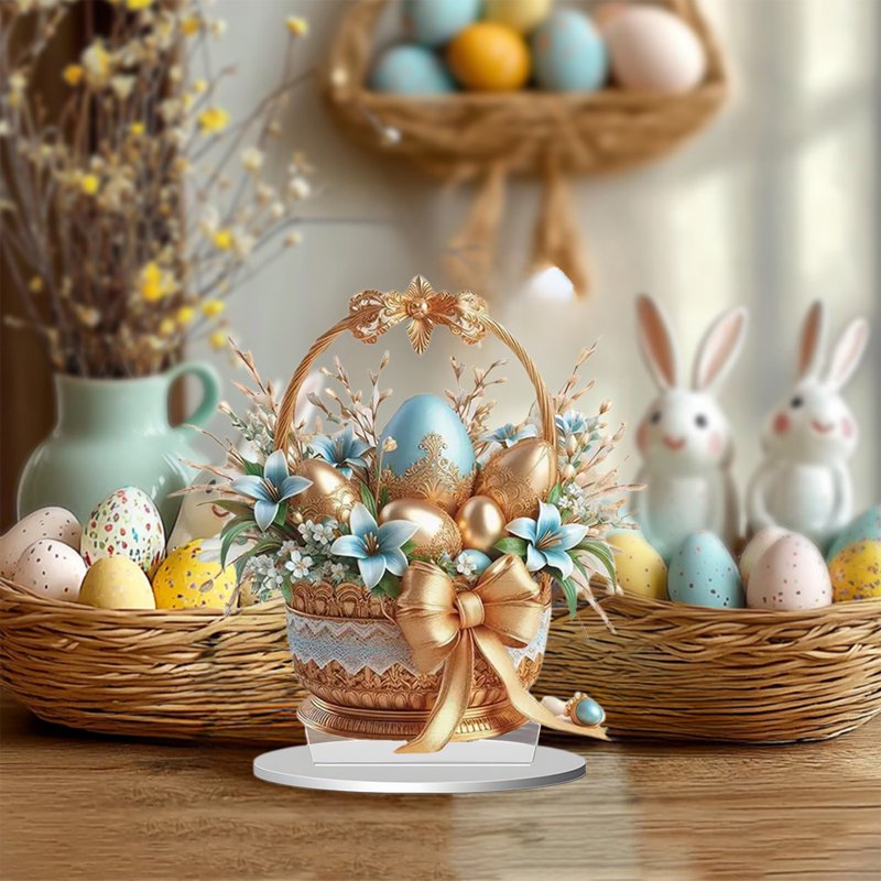 Easter Egg Acrylic Tabletop Decorations - Spring Holiday Scene Ornaments for Home & Office