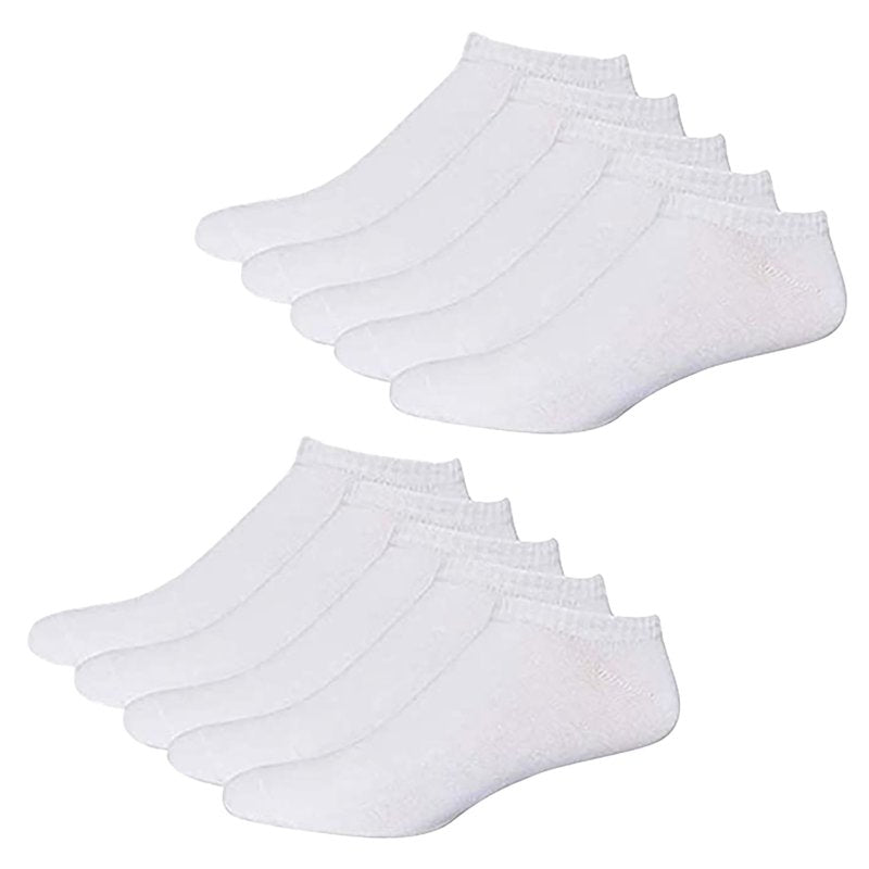 Ankle Athletic Running Socks 10 Pairs - Cushioned, Breathable, White, One Size